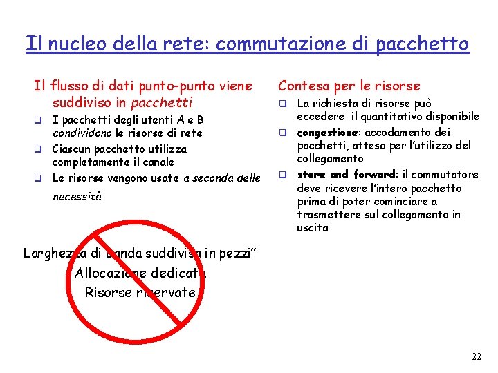 Il nucleo della rete: commutazione di pacchetto Il flusso di dati punto-punto viene suddiviso