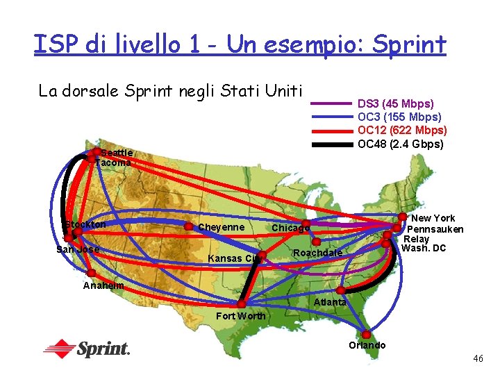 ISP di livello 1 - Un esempio: Sprint La dorsale Sprint negli Stati Uniti