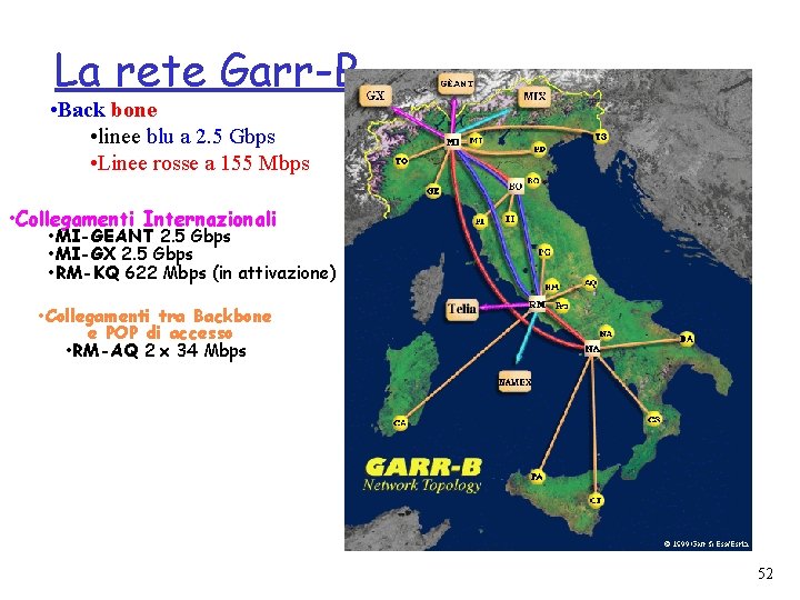 La rete Garr-B • Back bone • linee blu a 2. 5 Gbps •