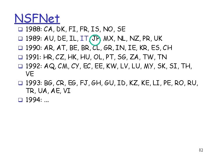 NSFNet q 1988: CA, DK, FI, FR, IS, NO, SE q 1989: AU, DE,