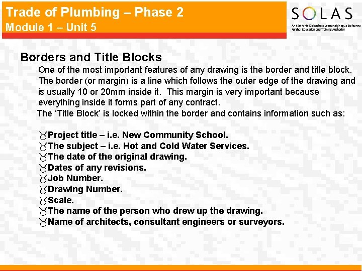Trade of Plumbing – Phase 2 Module 1 – Unit 5 Borders and Title