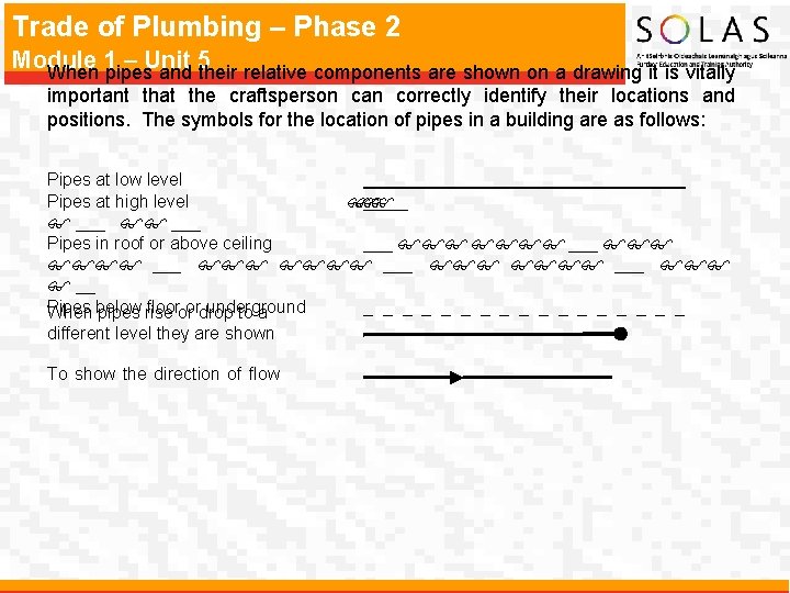 Trade of Plumbing – Phase 2 Module 1 – Unit 5 When pipes and