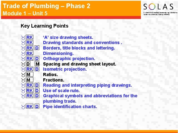 Trade of Plumbing – Phase 2 Module 1 – Unit 5 Key Learning Points