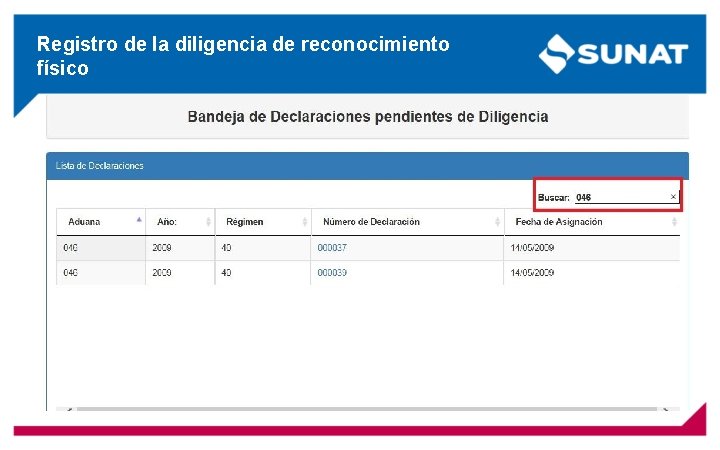 Registro de la diligencia de reconocimiento físico 