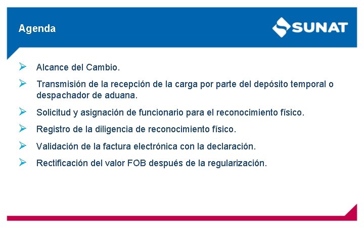 Agenda Ø Alcance del Cambio. Ø Transmisión de la recepción de la carga por