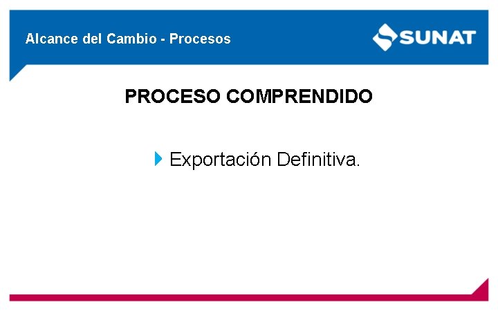 Alcance del Cambio - Procesos PROCESO COMPRENDIDO Exportación Definitiva. 