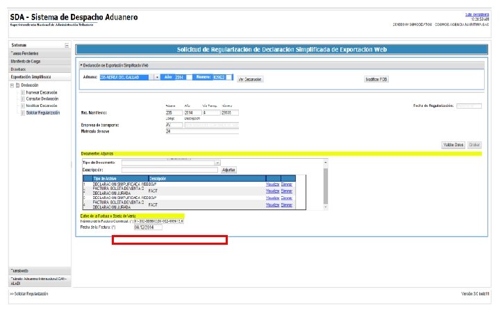 Cambios en Simplificada WEB Exportación Simplificada/ Declaración/ Solicitar Regularización 