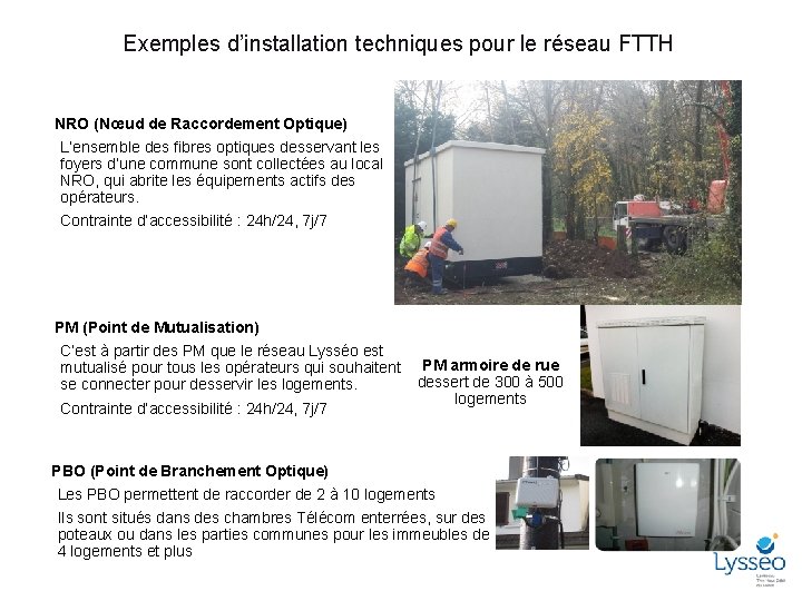 Exemples d’installation techniques pour le réseau FTTH –NRO (Nœud de Raccordement Optique) L’ensemble des