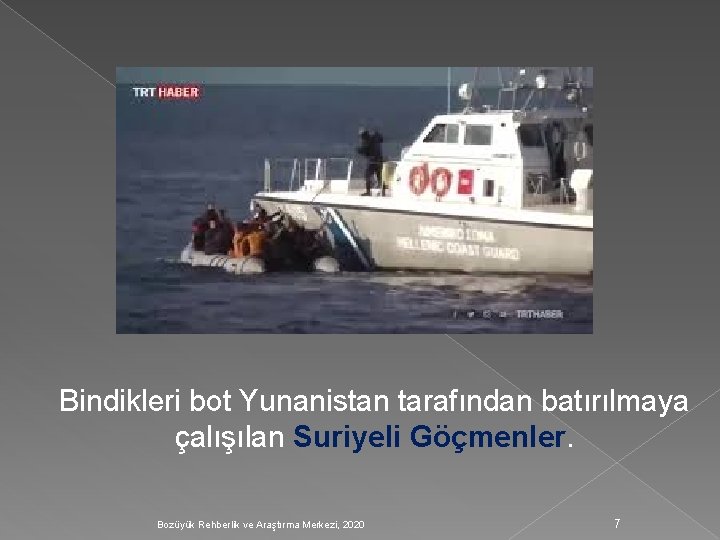 Bindikleri bot Yunanistan tarafından batırılmaya çalışılan Suriyeli Göçmenler. Bozüyük Rehberlik ve Araştırma Merkezi, 2020