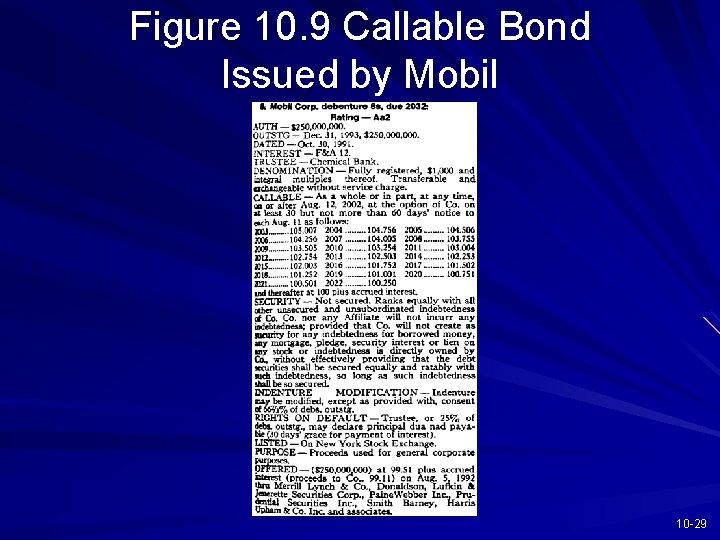 Figure 10. 9 Callable Bond Issued by Mobil 10 -29 