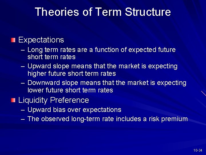 Theories of Term Structure Expectations – Long term rates are a function of expected