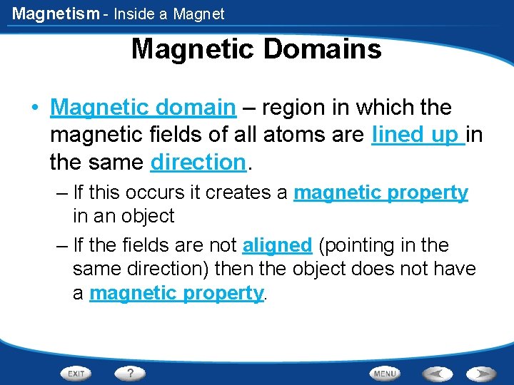 Magnetism - Inside a Magnetic Domains • Magnetic domain – region in which the