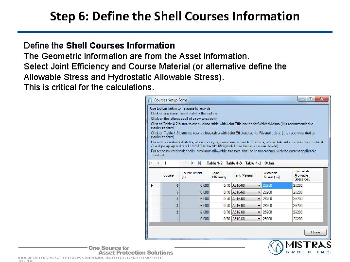 Step 6: Define the Shell Courses Information The Geometric information are from the Asset