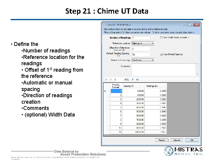 Step 21 : Chime UT Data • Define the • Number of readings •