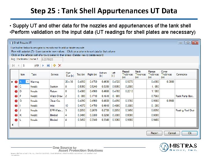 Step 25 : Tank Shell Appurtenances UT Data • Supply UT and other data