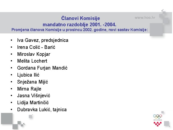 Članovi Komisije mandatno razdoblje 2001. -2004. Promjena članova Komisije u prosincu 2002. godine, novi