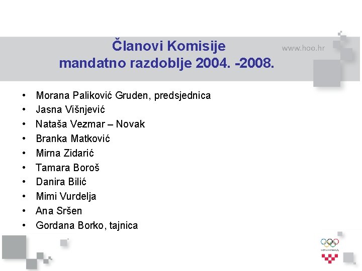 Članovi Komisije mandatno razdoblje 2004. -2008. • • • Morana Paliković Gruden, predsjednica Jasna