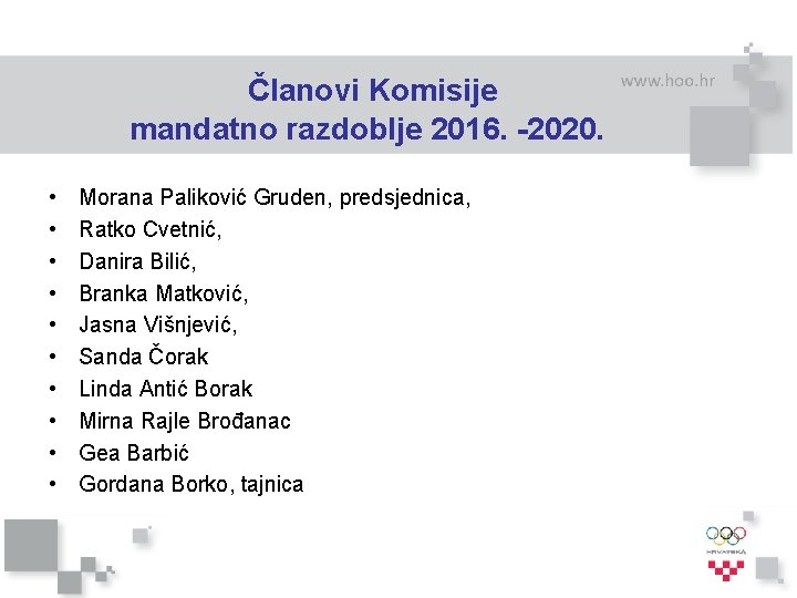 Članovi Komisije mandatno razdoblje 2016. -2020. • • • Morana Paliković Gruden, predsjednica, Ratko