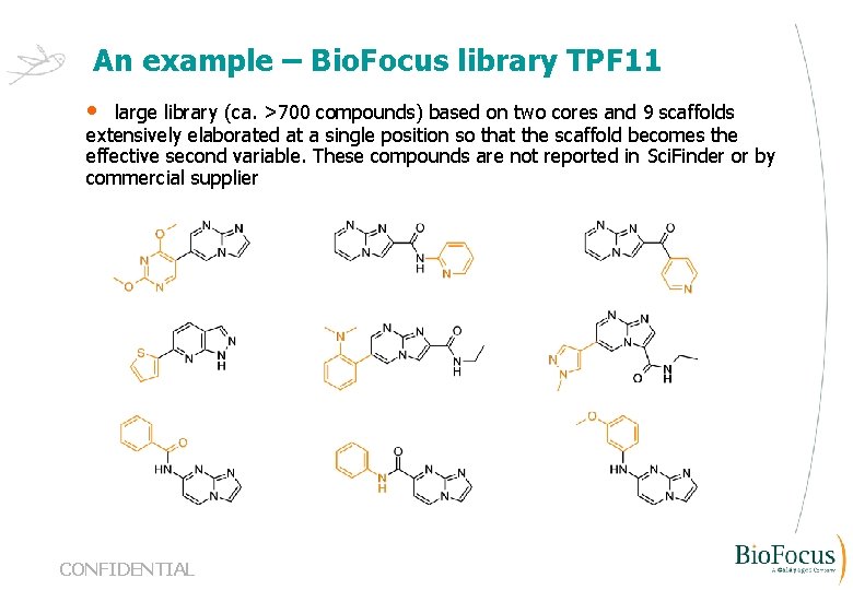 An example – Bio. Focus library TPF 11 • large library (ca. >700 compounds)