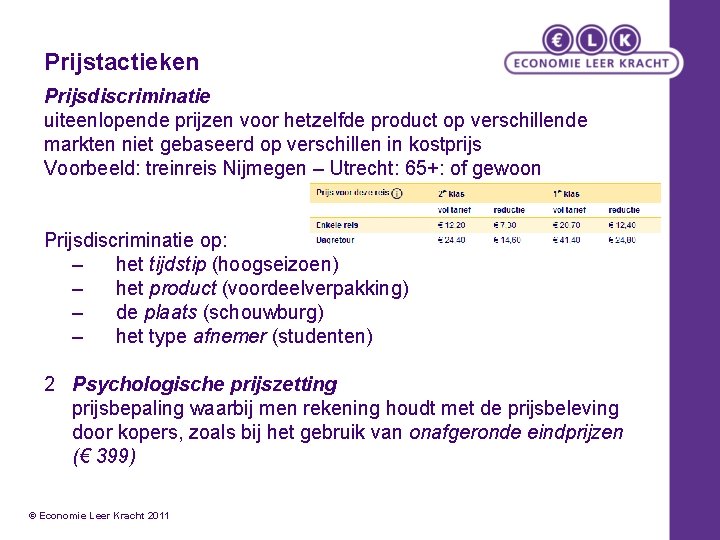 Prijstactieken Prijsdiscriminatie uiteenlopende prijzen voor hetzelfde product op verschillende markten niet gebaseerd op verschillen