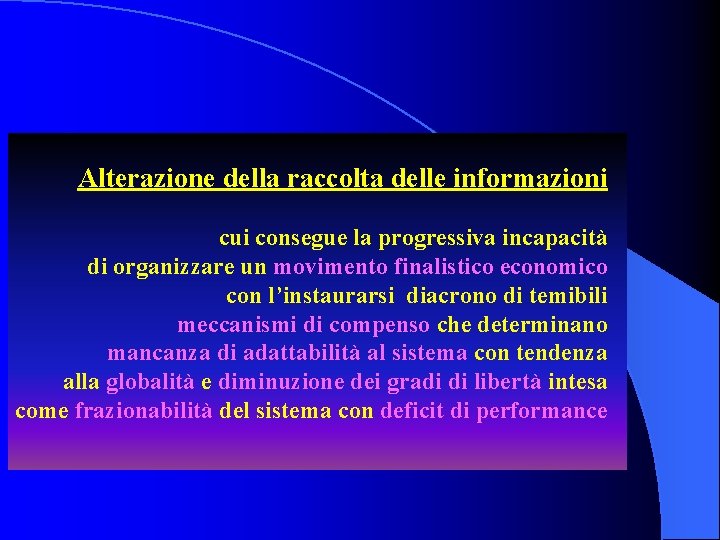 Alterazione della raccolta delle informazioni cui consegue la progressiva incapacità di organizzare un movimento