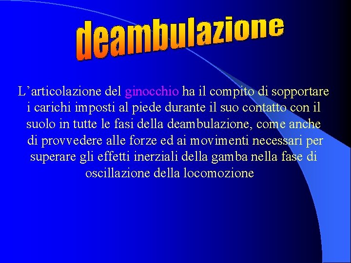 L’articolazione del ginocchio ha il compito di sopportare i carichi imposti al piede durante