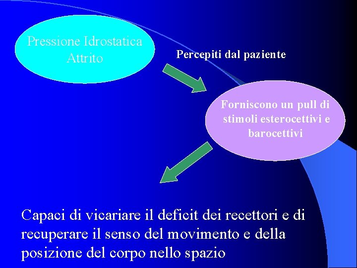 Pressione Idrostatica Attrito Percepiti dal paziente Forniscono un pull di stimoli esterocettivi e barocettivi