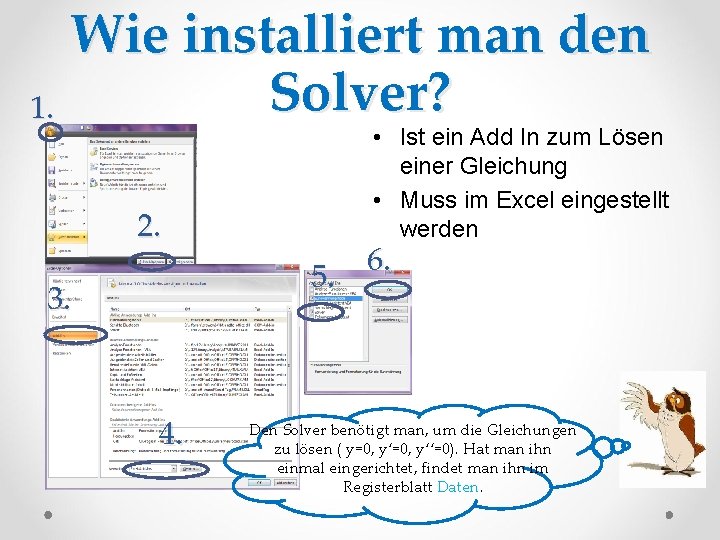 Wie installiert man den Solver? 1. • Ist ein Add In zum Lösen einer