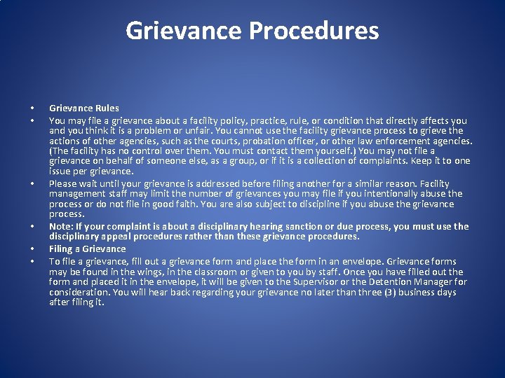 Grievance Procedures • • • Grievance Rules You may file a grievance about a