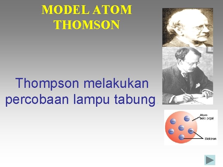 MODEL ATOM THOMSON Thompson melakukan percobaan lampu tabung. 