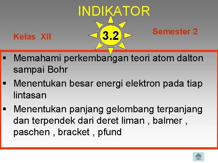 INDIKATOR Kelas XII 3. 2 Semester 2 § Memahami perkembangan teori atom dalton sampai INDIKATOR Kelas XII 3. 2 Semester 2 § Memahami perkembangan teori atom dalton sampai