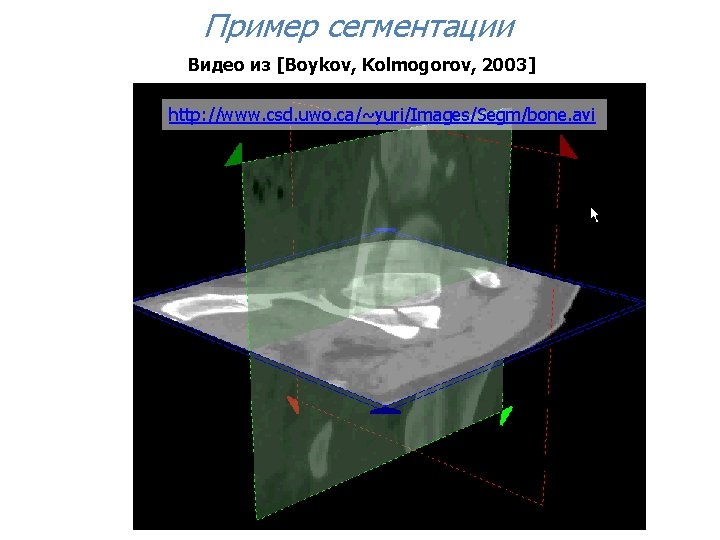 Пример сегментации Видео из [Boykov, Kolmogorov, 2003] http: //www. csd. uwo. ca/~yuri/Images/Segm/bone. avi 