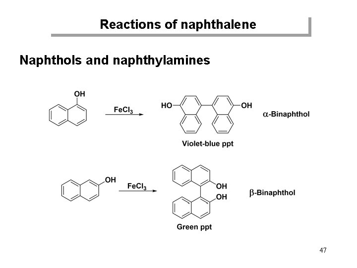 Reactions of naphthalene Naphthols and naphthylamines 47 