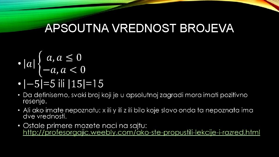 APSOUTNA VREDNOST BROJEVA • 