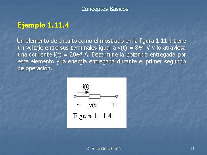 Conceptos Básicos Ejemplo 1. 11. 4 Un elemento de circuito como el mostrado en