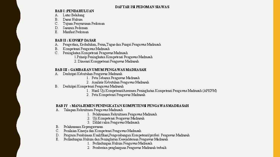 DAFTAR ISI PEDOMAN SIAWAS BAB I : PENDAHULUAN A. Latar Belakang B. Dasar Hukum