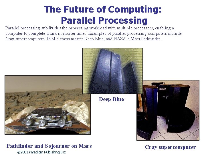 The Future of Computing: Parallel Processing Parallel processing subdivides the processing workload with multiple