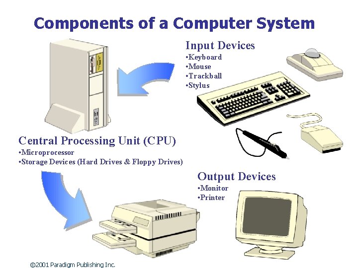 Components of a Computer System Input Devices • Keyboard • Mouse • Trackball •