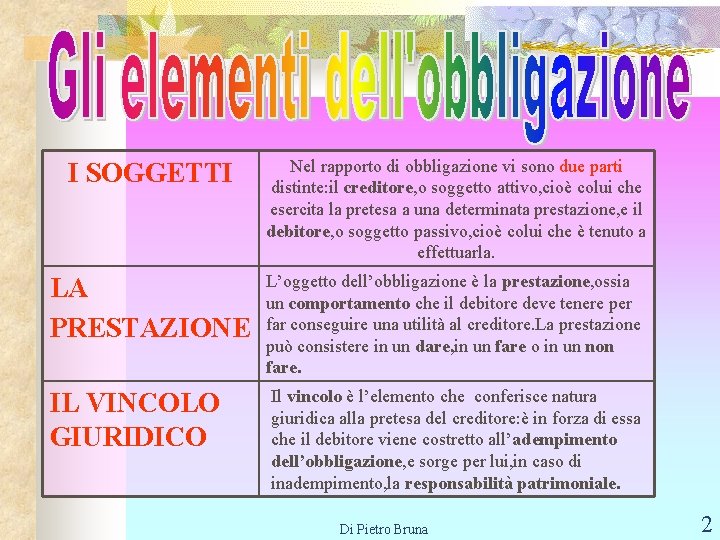 I SOGGETTI Nel rapporto di obbligazione vi sono due parti distinte: il creditore, o