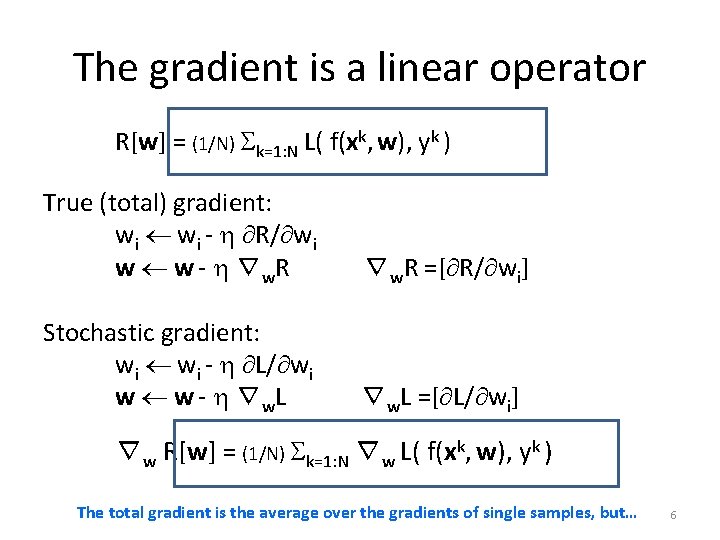 The gradient is a linear operator R[w] = (1/N) Sk=1: N L( f(xk, w),