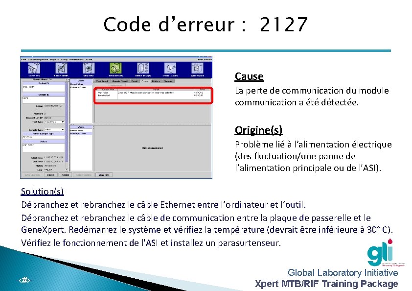 Code d’erreur : 2127 Cause La perte de communication du module communication a été