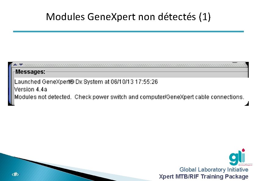 Modules Gene. Xpert non détectés (1) -‹#›- Global Laboratory Initiative Xpert MTB/RIF Training Package