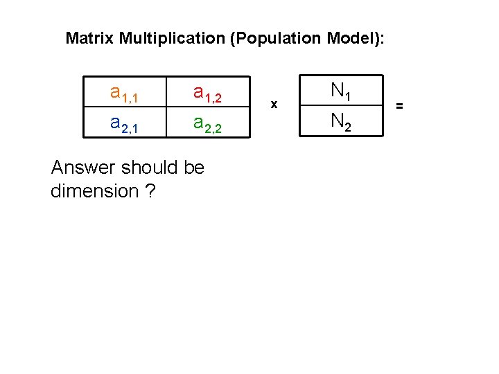 Matrix Multiplication (Population Model): a 1, 1 a 1, 2 a 2, 1 a