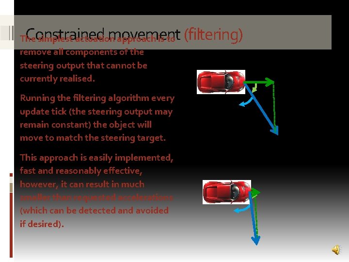 Constrained movement (filtering) The simplest actuation approach is to remove all components of the