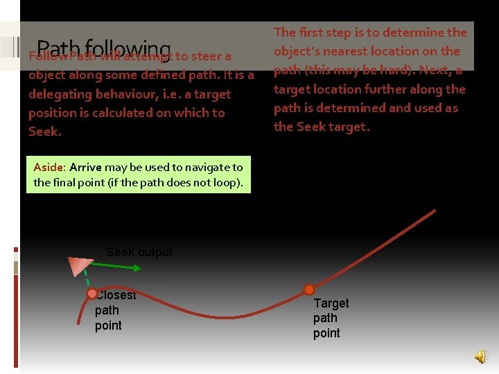 Path following Follow. Path will attempt to steer a object along some defined path.