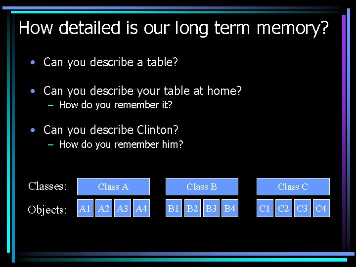 How detailed is our long term memory? • Can you describe a table? •