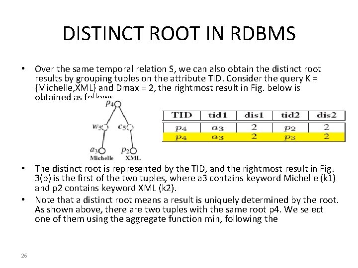 DISTINCT ROOT IN RDBMS • Over the same temporal relation S, we can also