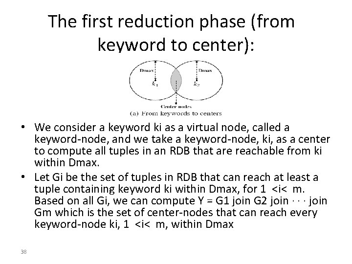 The first reduction phase (from keyword to center): • We consider a keyword ki