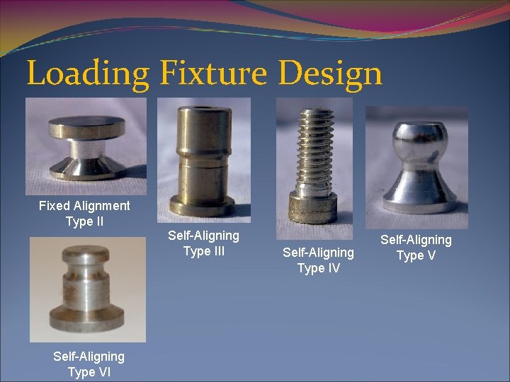 Loading Fixture Design Fixed Alignment Type II Self-Aligning Type III Self-Aligning Type VI Self-Aligning