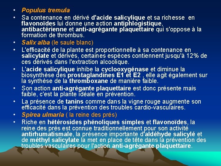  • Populus tremula • Sa contenance en dérivé d'acide salicylique et sa richesse